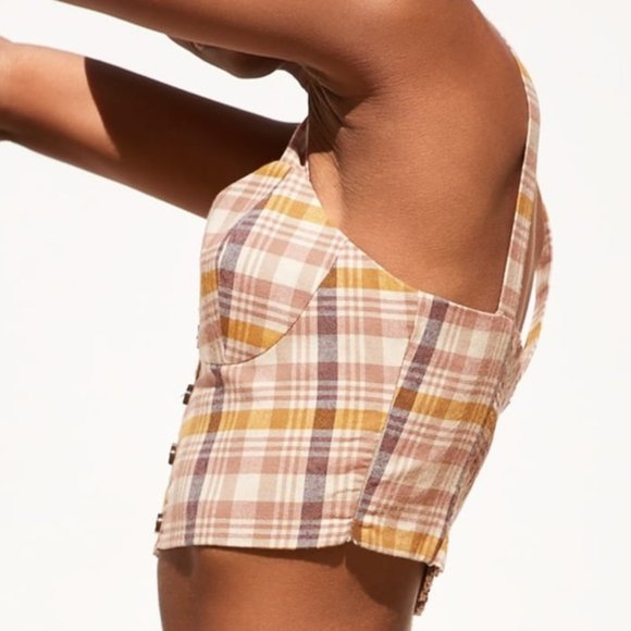 Zara Plaid Checkered Button Smocked Crop Top (NWT) - Picture 2 of 4